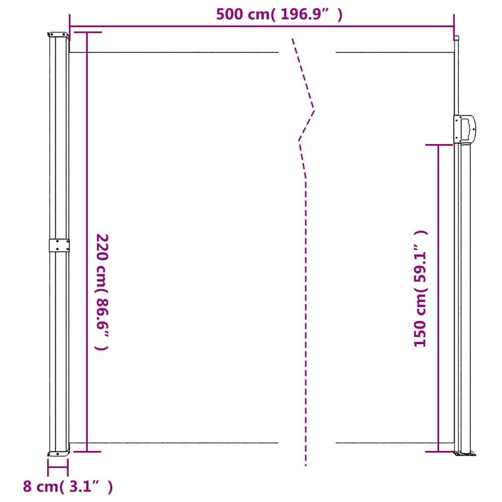 vidaXL Σκίαστρο Πλαϊνό Συρόμενο Μαύρο 220 x 500 εκ.