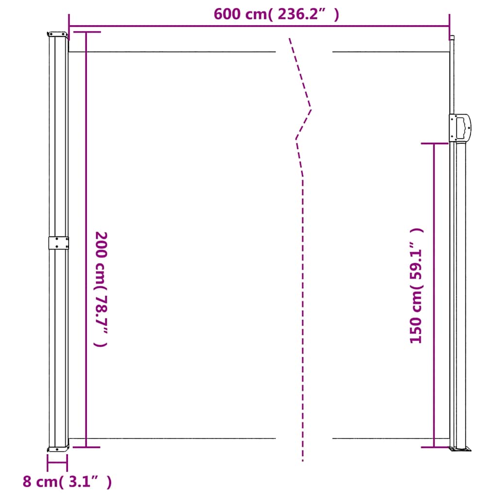 vidaXL Σκίαστρο Πλαϊνό Συρόμενο Ανθρακί 200 x 600 εκ.