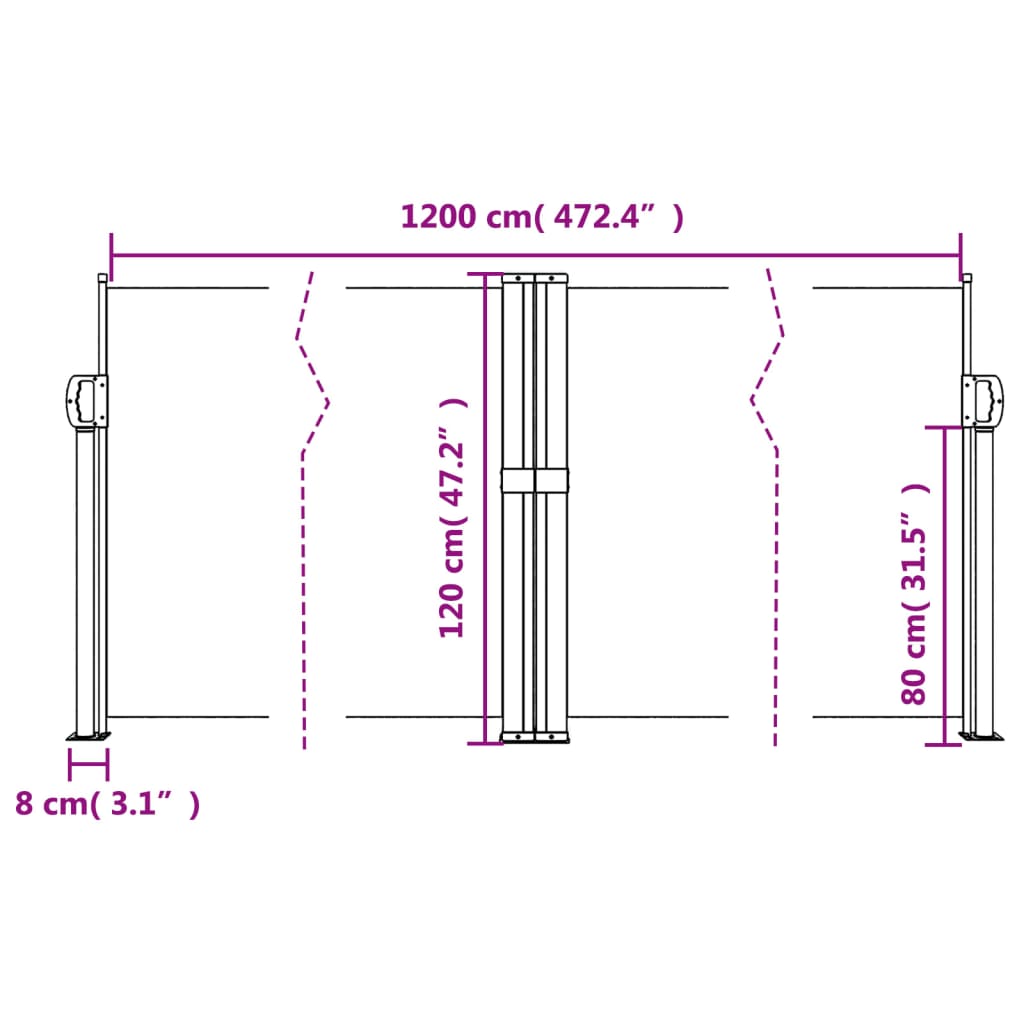 vidaXL Σκίαστρο Πλαϊνό Συρόμενο Μπλε 120 x 1200 εκ.