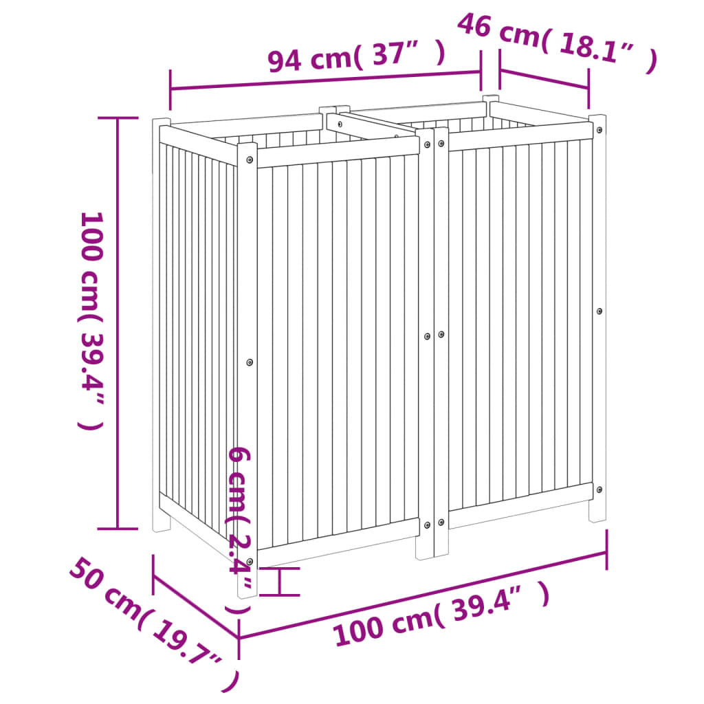 vidaXL Ζαρντινιέρα Κήπου με Επένδυση 100x50x100 εκ. Μασίφ Ξύλο Ακακίας