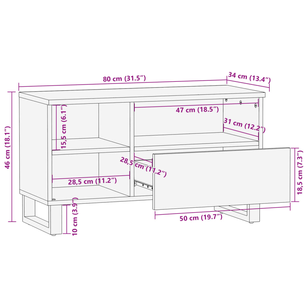 vidaXL Έπιπλο Τηλεόρασης 80x34x46 εκ. από Μασίφ Ξύλο Ακακίας