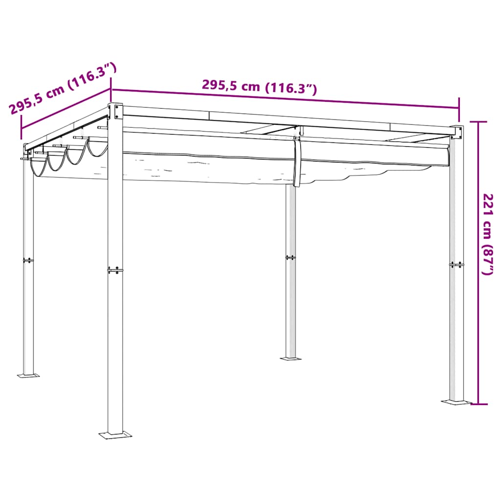 vidaXL Πέργκολα Κήπου με Πτυσσόμενη Οροφή Taupe 3 x 3 μ. Ατσάλινο