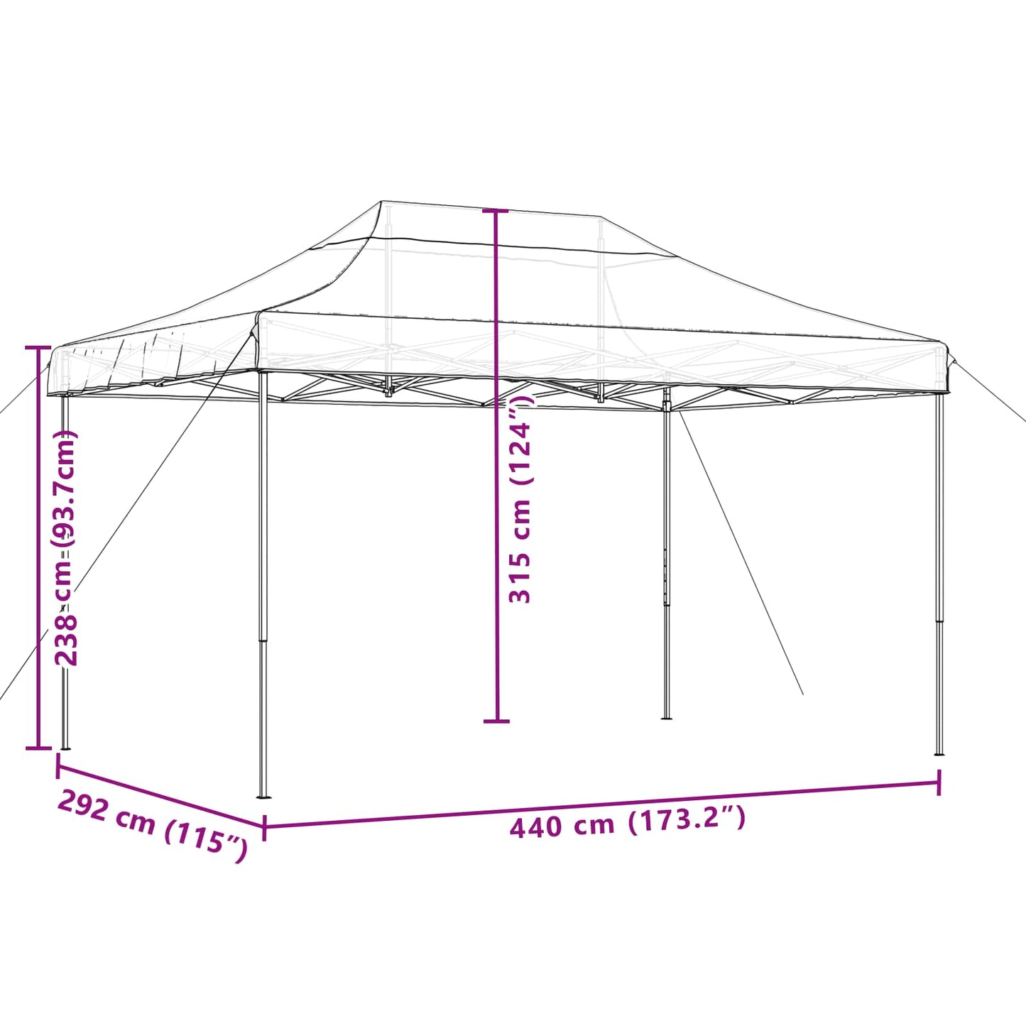 vidaXL Τέντα Εκδηλώσεων Πτυσσόμενη Pop-Up Μαύρο 440x292x315 εκ.