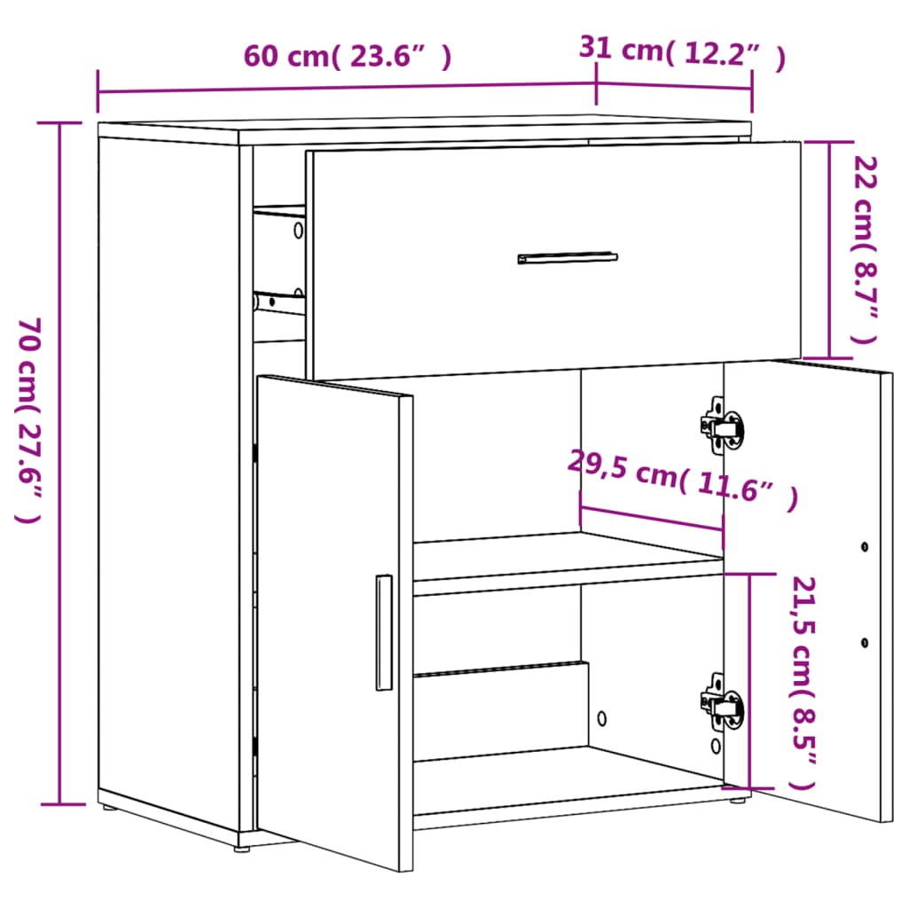 vidaXL Βοηθητικό Ντουλάπι Καπνιστή Δρυς 60x31x70εκ. Επεξεργασμένο Ξύλο
