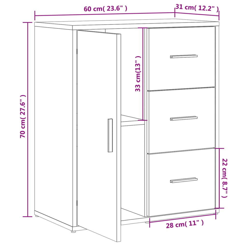 vidaXL Βοηθητικό Ντουλάπι Καφέ Δρυς 60x31x70εκ. από Επεξεργασμένο Ξύλο