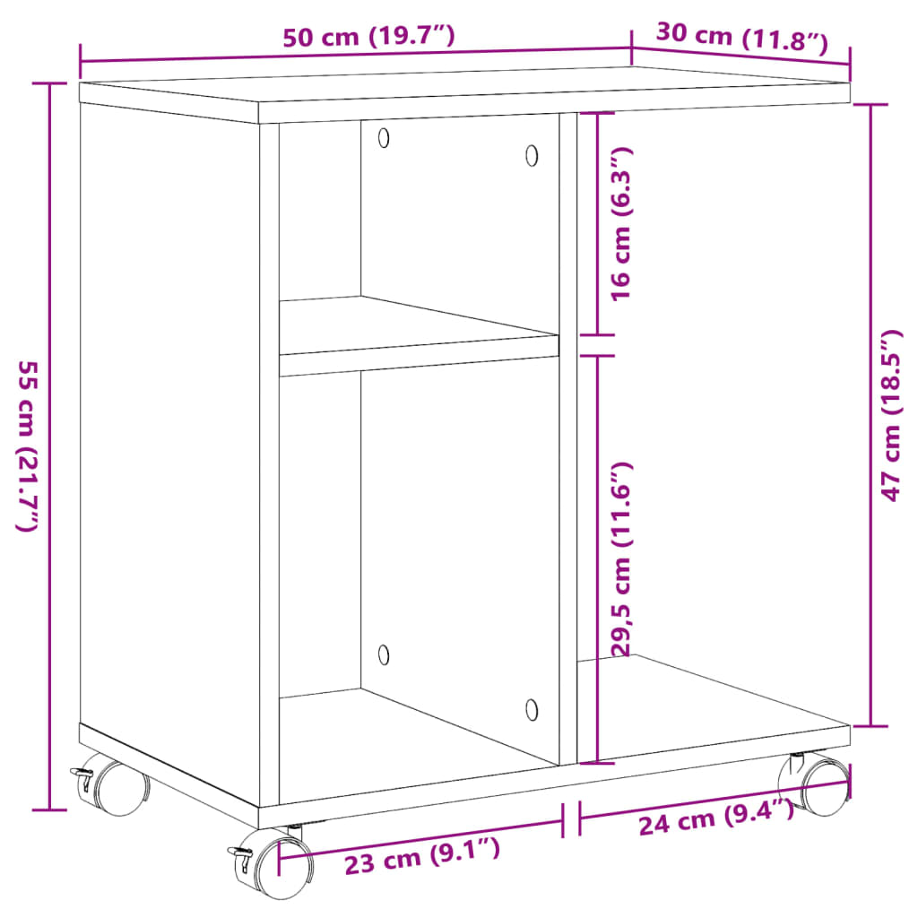 vidaXL Βοηθητικό Τραπέζι με Ρόδες Γκρι Σκυρ 50x30x55 εκ Επεξ. Ξύλο