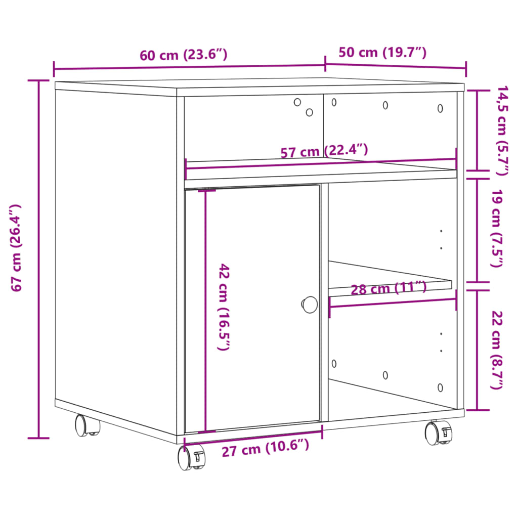 vidaXL Βάση Εκτυπωτή με Ρόδες Sonoma Δρυς 60x50x67 εκ.