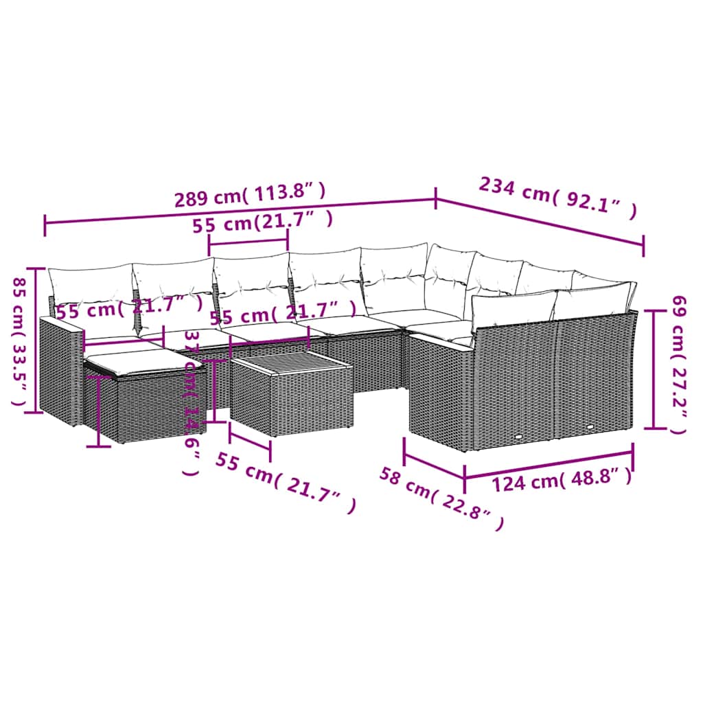vidaXL Σαλόνι Κήπου Σετ 11 Τεμαχίων Μαύρο Συνθετικό Ρατάν με Μαξιλάρια