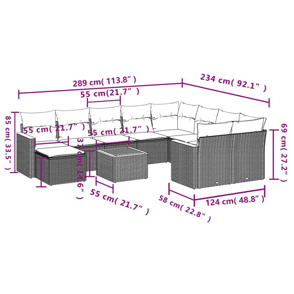 vidaXL Σαλόνι Κήπου Σετ 11 τεμ. Μπεζ Συνθετικό Ρατάν με Μαξιλάρια