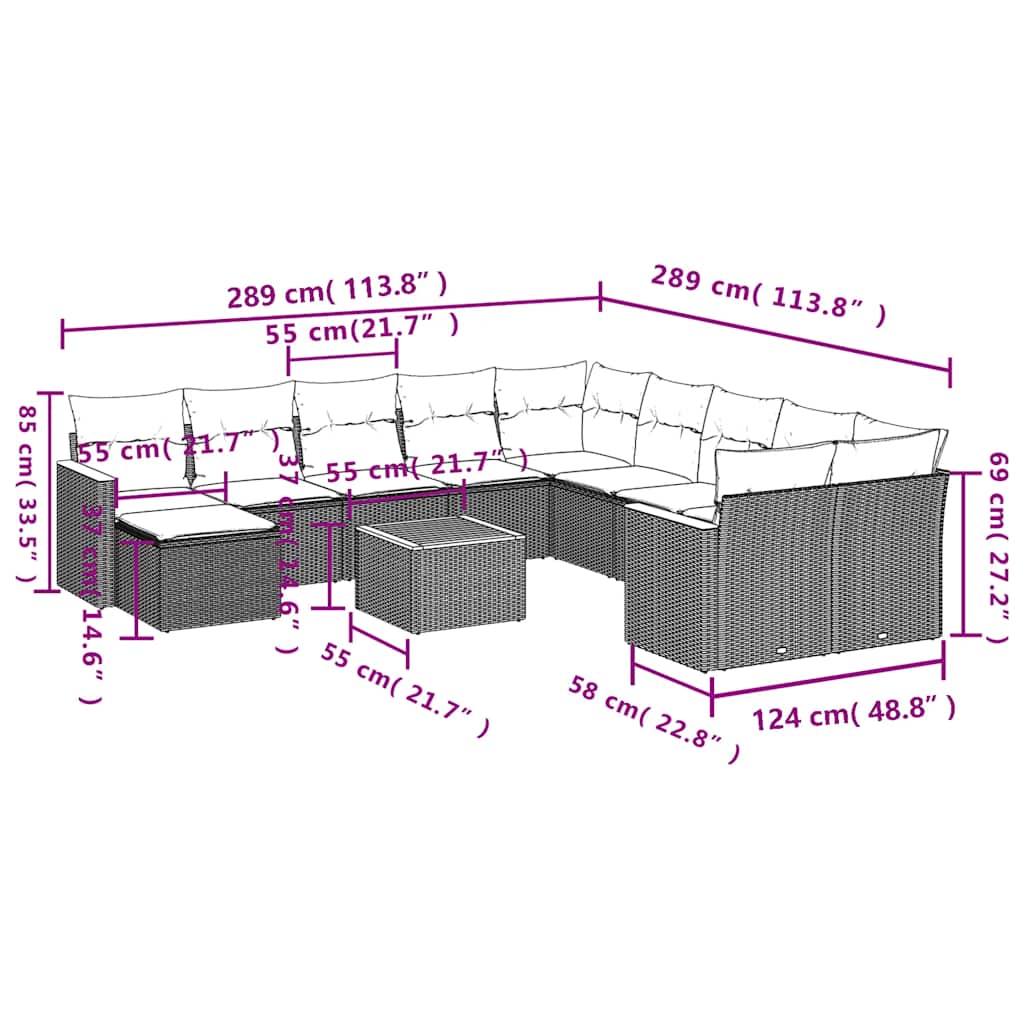 vidaXL Σαλόνι Κήπου Σετ 12 τεμ. Μπεζ Συνθετικό Ρατάν με Μαξιλάρια