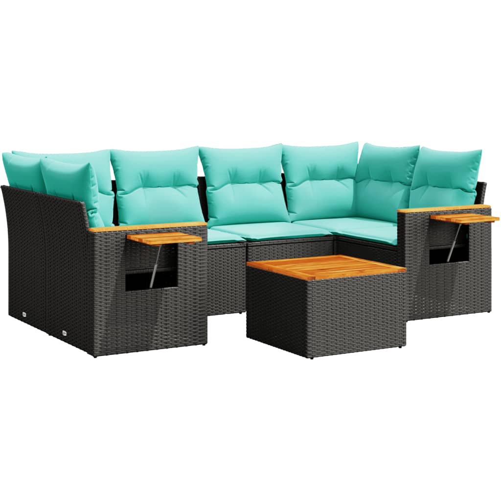 vidaXL Καναπές Σετ 7 Τεμαχίων Μαύρο Συνθετικό Ρατάν με Μαξιλάρια