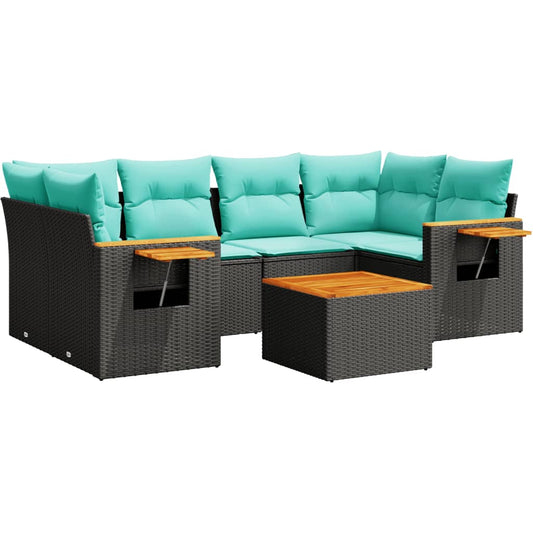 vidaXL Καναπές Σετ 7 Τεμαχίων Μαύρο Συνθετικό Ρατάν με Μαξιλάρια