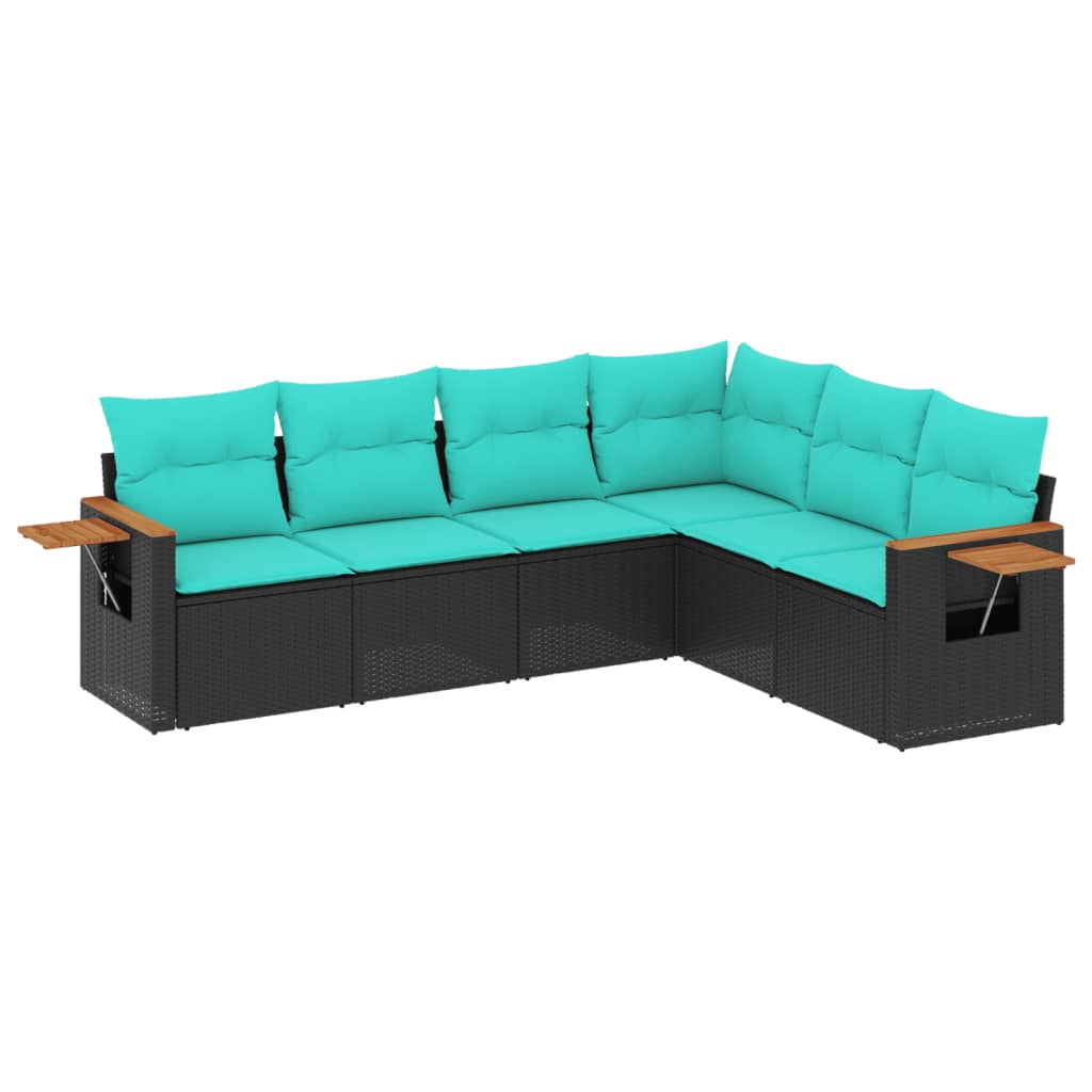 vidaXL Καναπές Κήπου 6 Τεμαχίων Μαύρο από Συνθετικό Ρατάν με Μαξιλάρια