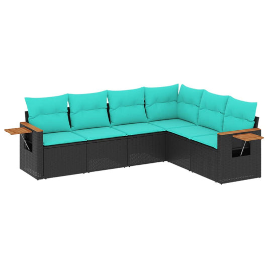 vidaXL Καναπές Κήπου 6 Τεμαχίων Μαύρο από Συνθετικό Ρατάν με Μαξιλάρια