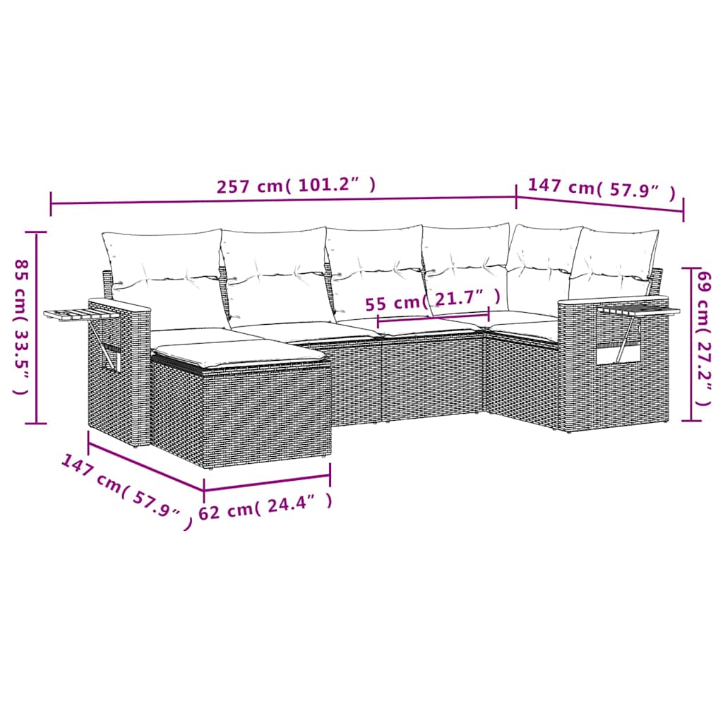 vidaXL Σετ Σαλονιού Κήπου 6 τεμ. Γκρι Συνθετικό Ρατάν με Μαξιλάρια