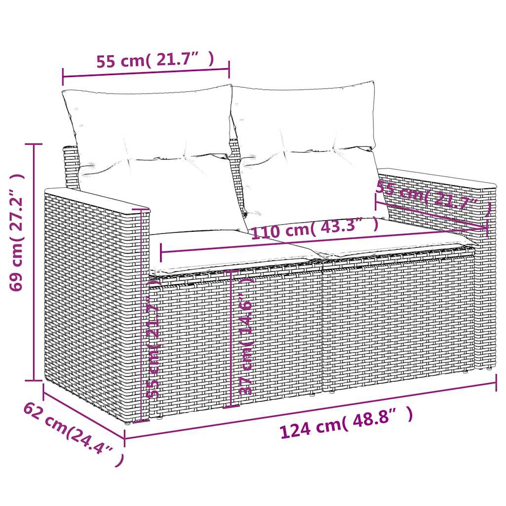 vidaXL Σετ Καναπέδων Κήπου 6 Τεμαχίων με Μαξιλάρια από Μαύρο Συνθετικό Ρατάν