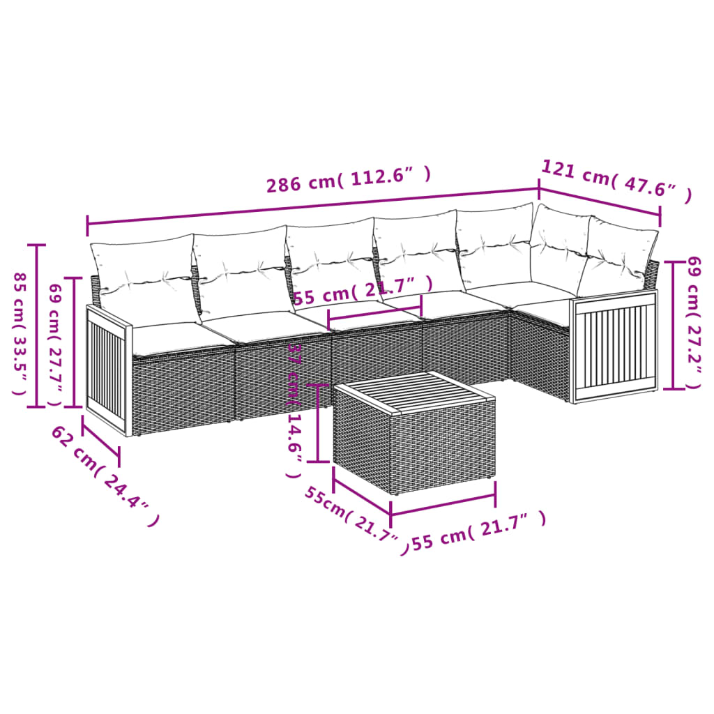 vidaXL Σετ Σαλονιού Κήπου 7 τεμ. Γκρι Συνθετικό Ρατάν με Μαξιλάρια