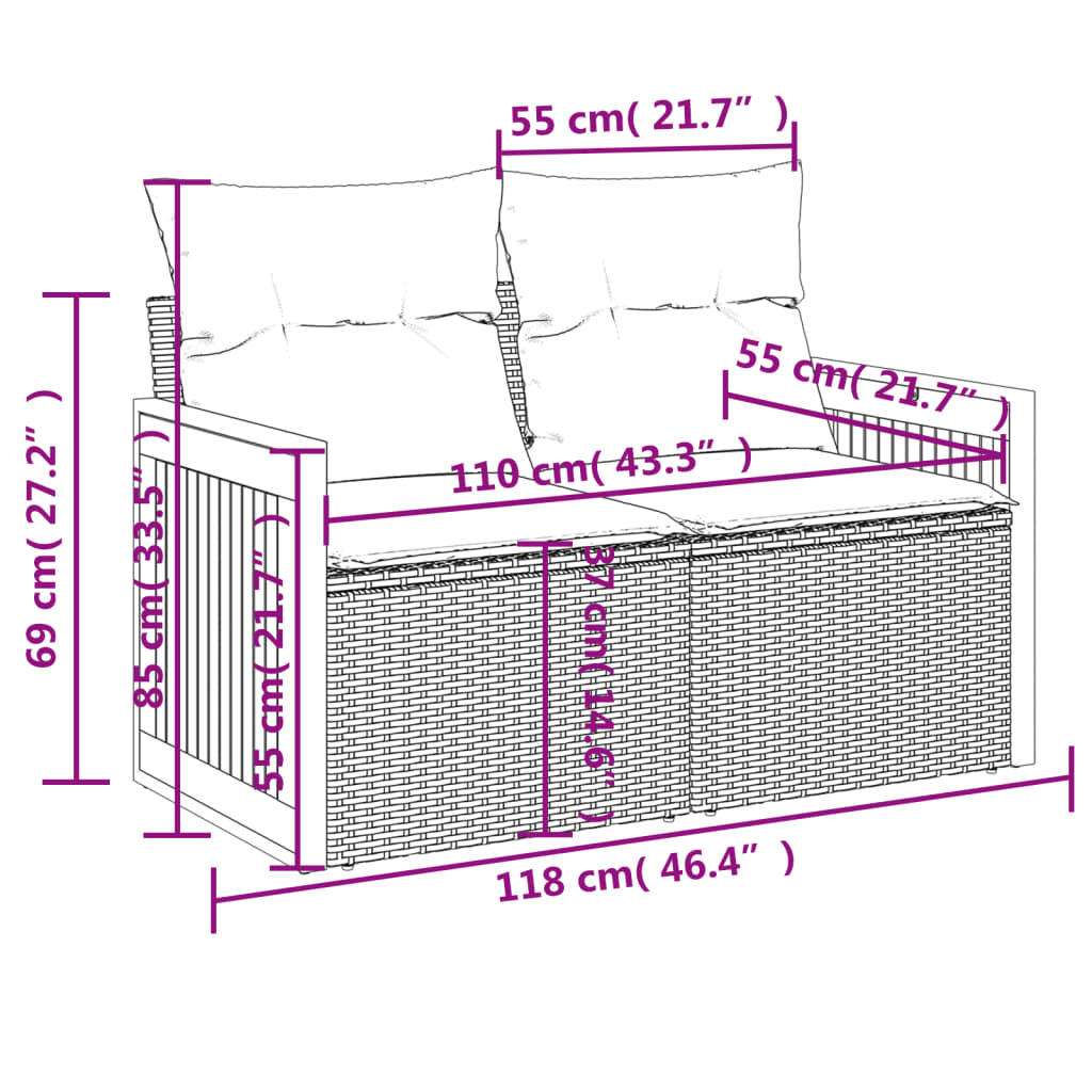 vidaXL Σετ Καναπέδων Κήπου 13 Τεμαχίων με Μαξιλάρια από Γκρι Συνθετικό Ρατάν