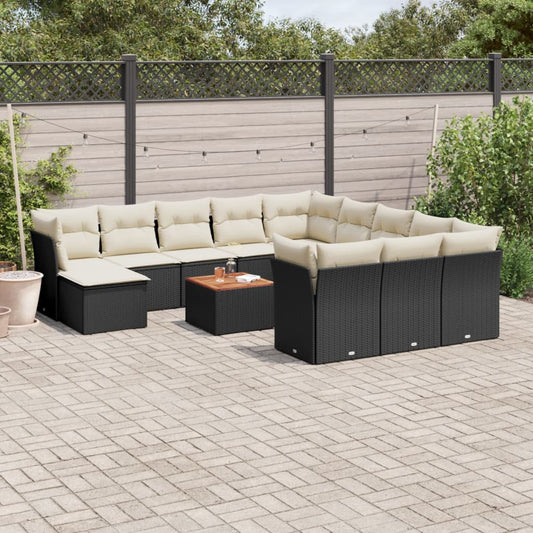 vidaXL Σαλόνι Κήπου 13 τεμ. Μαύρο από Συνθ. Ρατάν με Μαξιλάρια