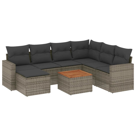vidaXL Σαλόνι Κήπου Σετ 8 Τεμαχίων Γκρι Συνθετικό Ρατάν με Μαξιλάρια