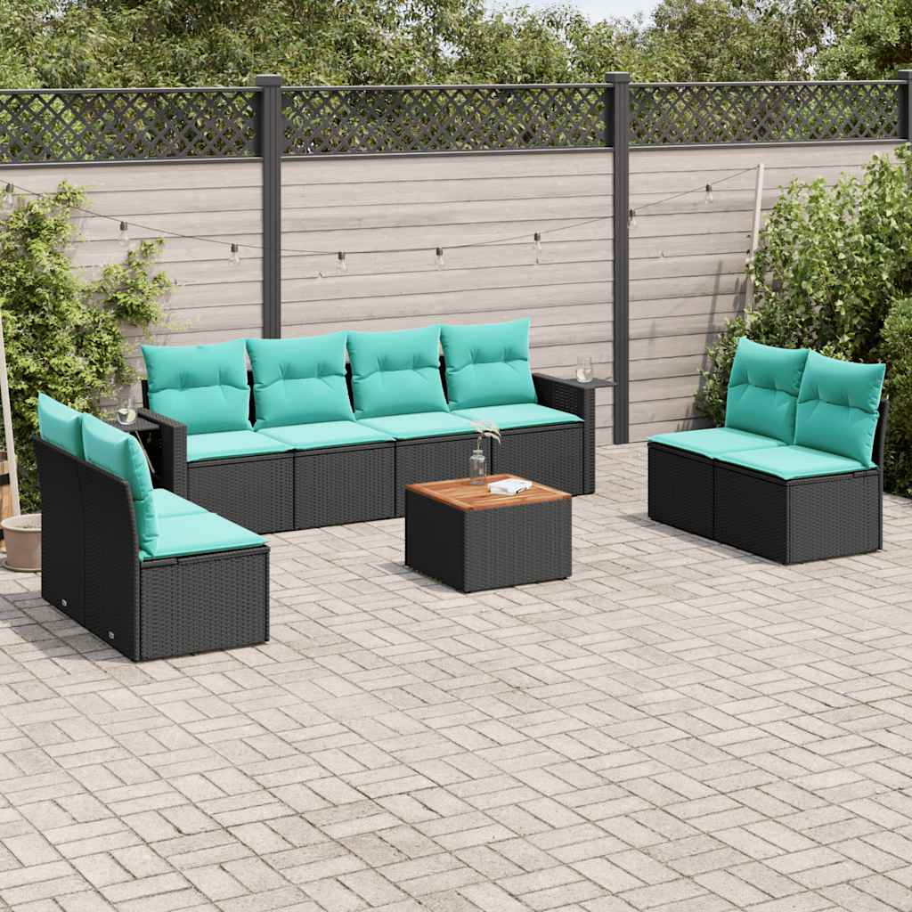 vidaXL Σετ Καναπέδων Κήπου 9 Τεμαχίων με Μαξιλάρια από Μαύρο Συνθετικό Ρατάν