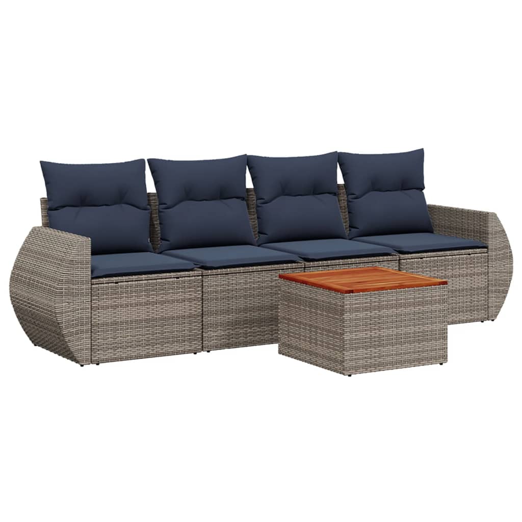 vidaXL Σετ Καναπέδων Κήπου 5 Τεμαχίων με Μαξιλάρια Γκρι από Συνθετικό Ρατάν