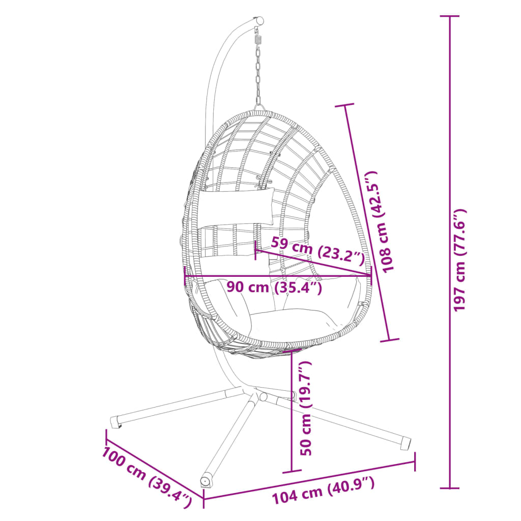 vidaXL Πολυθρόνα Egg Κρεμαστή με Βάση Ανθρακί Συνθ. Ρατάν / Ατσάλι