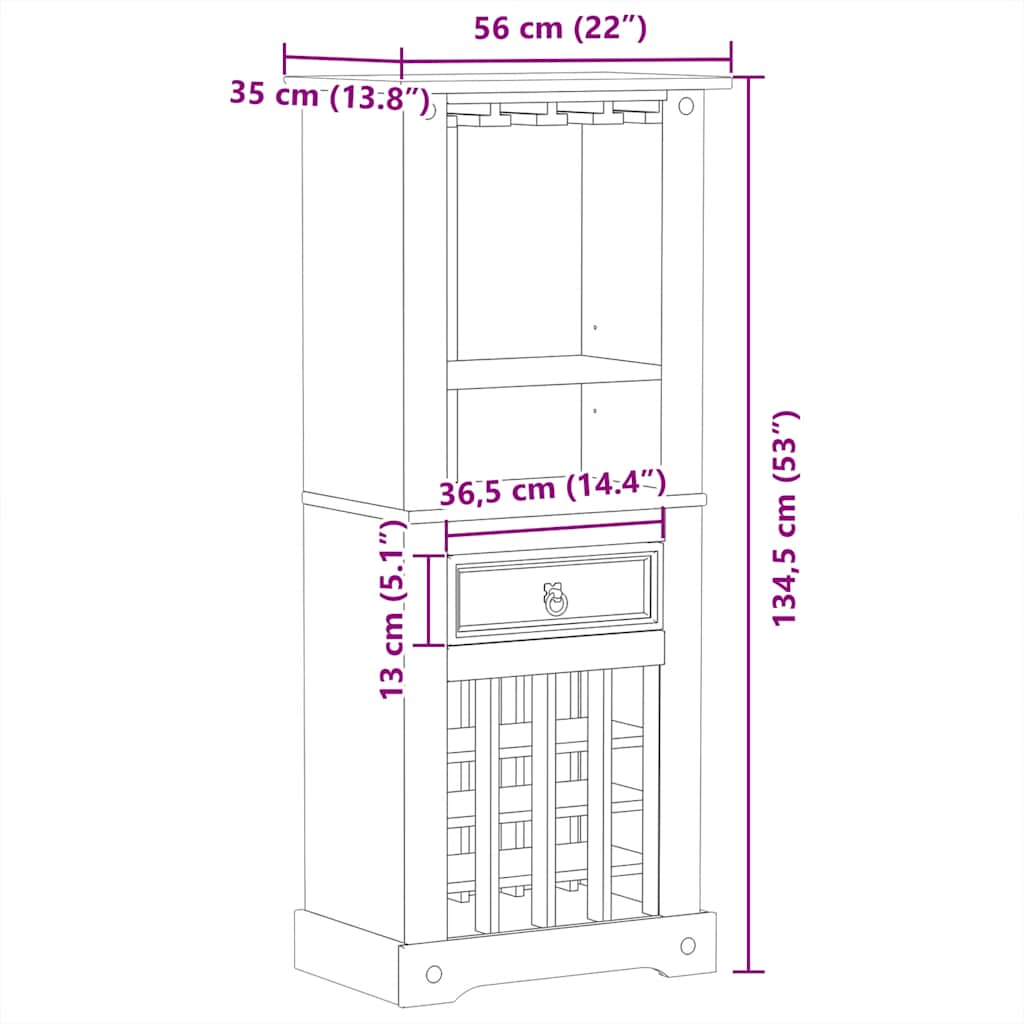 vidaXL Ραφιέρα Κρασιών Corona 56x35x134,5 εκ. από Μασίφ Ξύλο Πεύκου