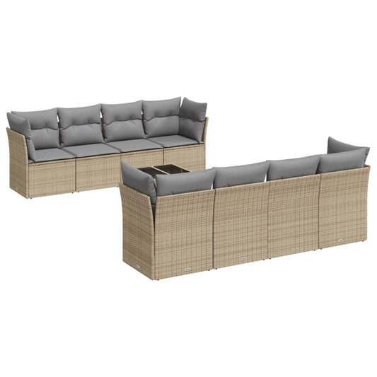 vidaXL Σαλόνι Κήπου Σετ 9 τεμ. Μπεζ Συνθετικό Ρατάν με Μαξιλάρια