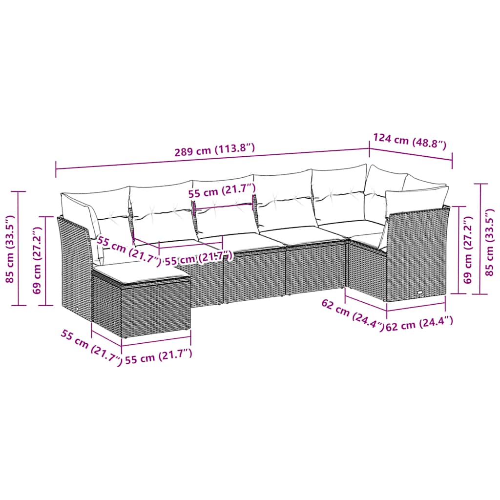 vidaXL Σαλόνι Κήπου Σετ 7 Τεμαχίων Γκρι Συνθετικό Ρατάν με Μαξιλάρια