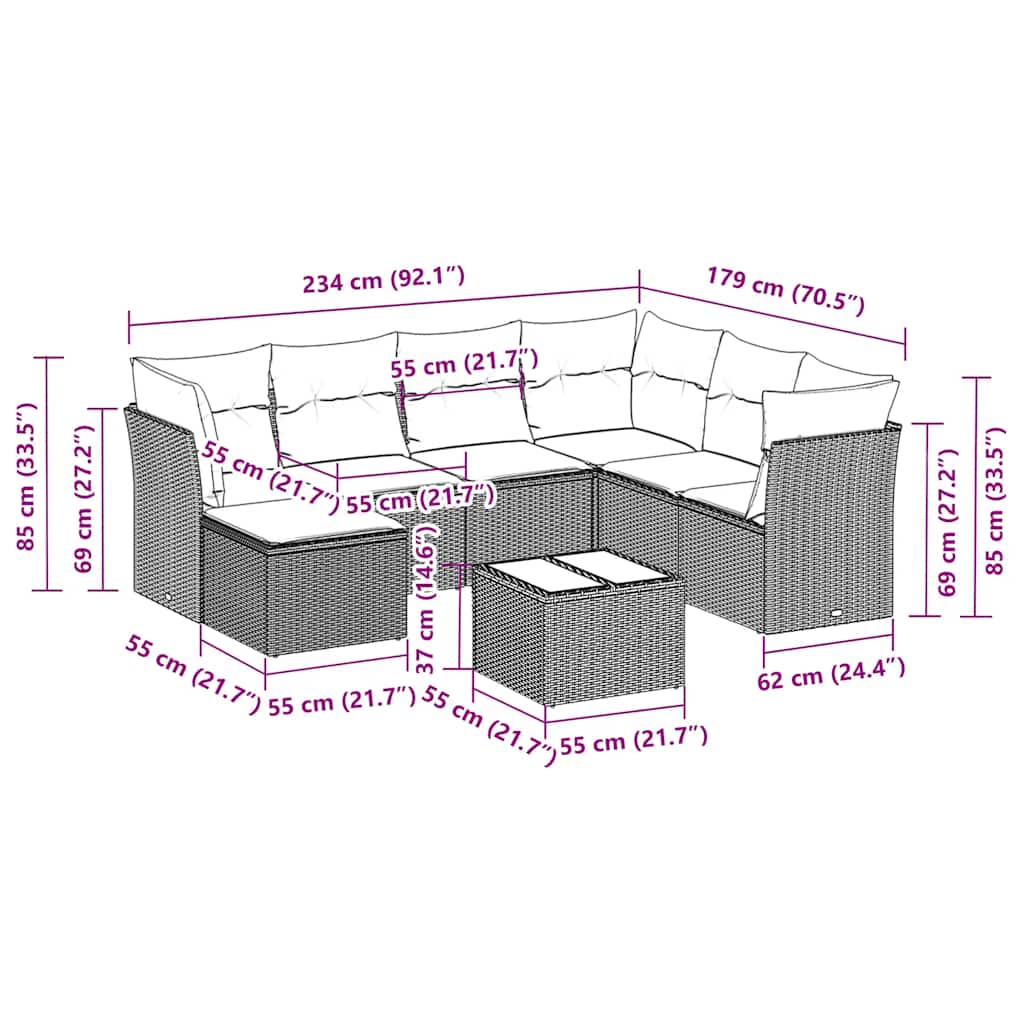 vidaXL Σαλόνι Κήπου 8 Τεμαχίων Μαύρο από Συνθετικό Ρατάν με Μαξιλάρια