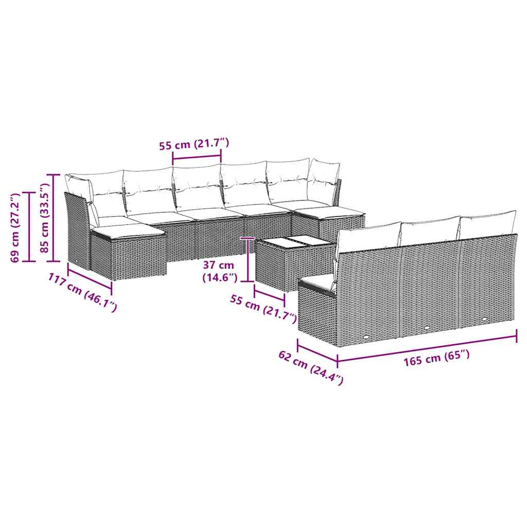 vidaXL Σαλόνι Κήπου 11 Τεμαχίων Αν. Γκρι Συνθετικό Ρατάν με Μαξιλάρια