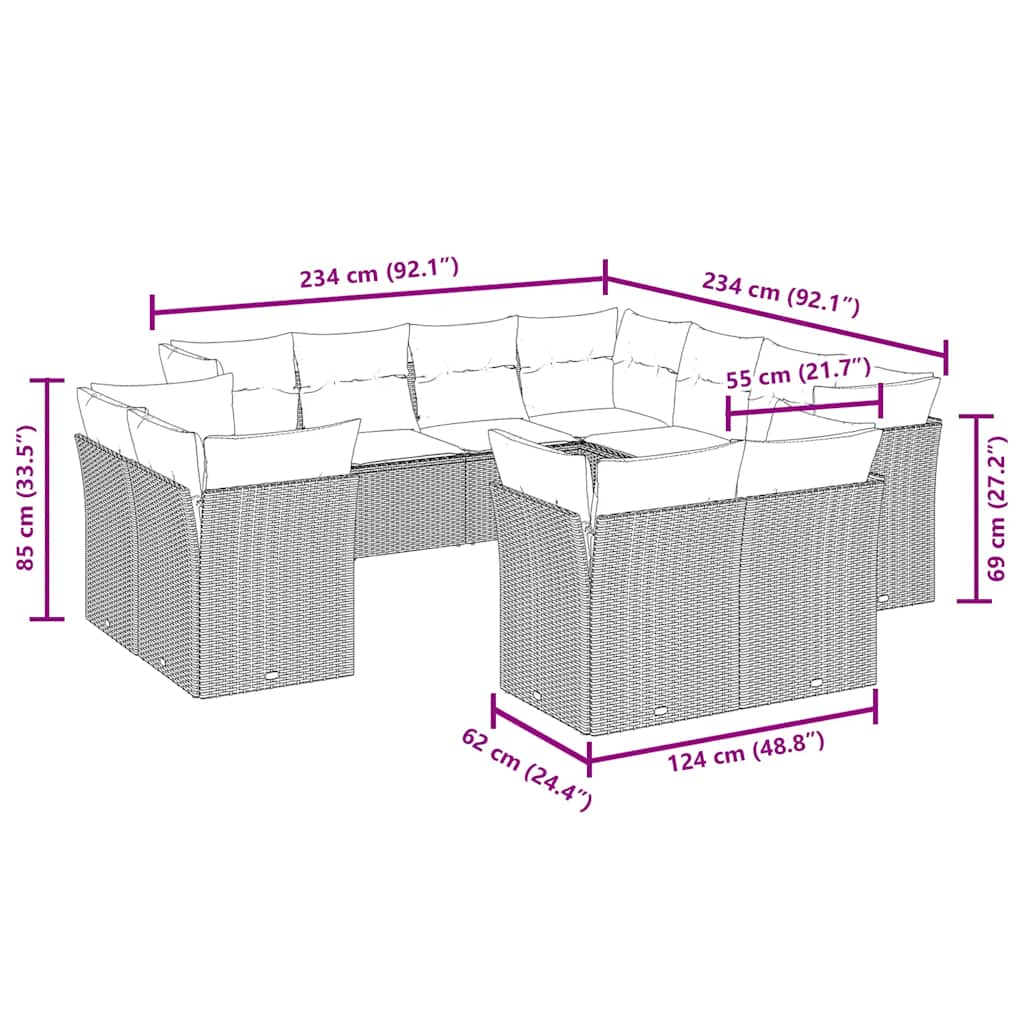 vidaXL Σαλόνι Κήπου Σετ 11 Τεμαχίων Μαύρο Συνθετικό Ρατάν με Μαξιλάρια