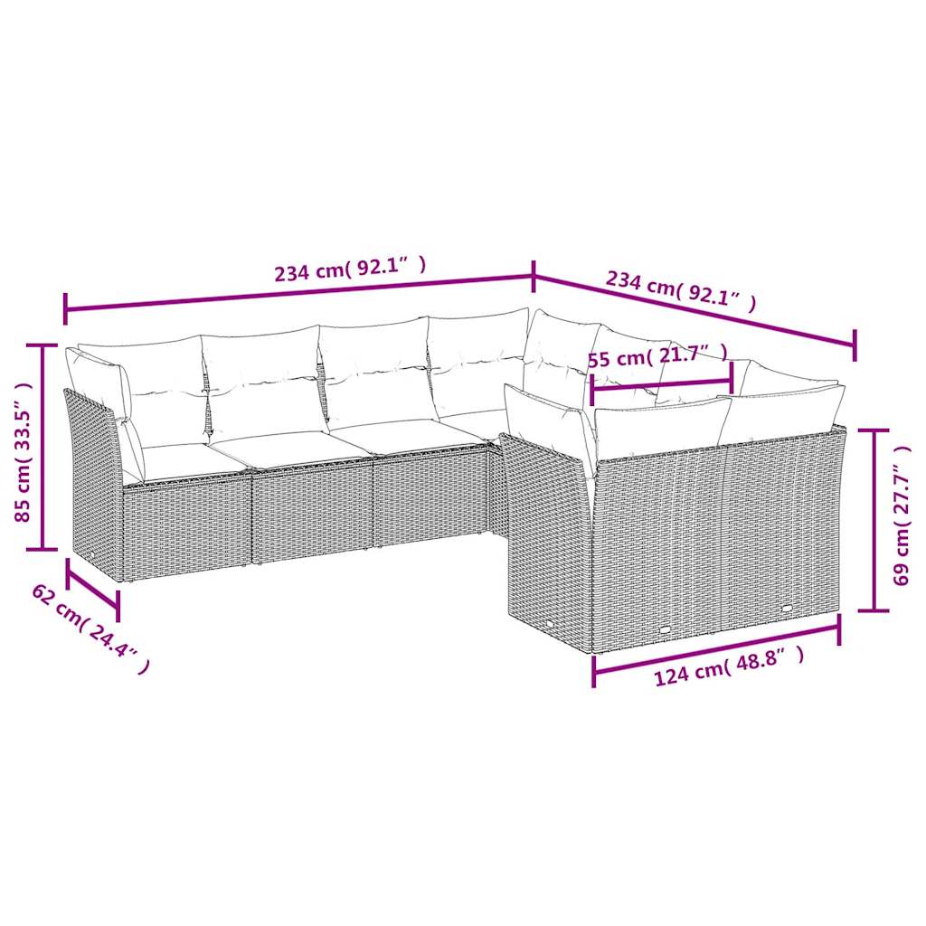 vidaXL Σαλόνι Κήπου 8 Τεμαχίων Μαύρο από Συνθετικό Ρατάν με Μαξιλάρια
