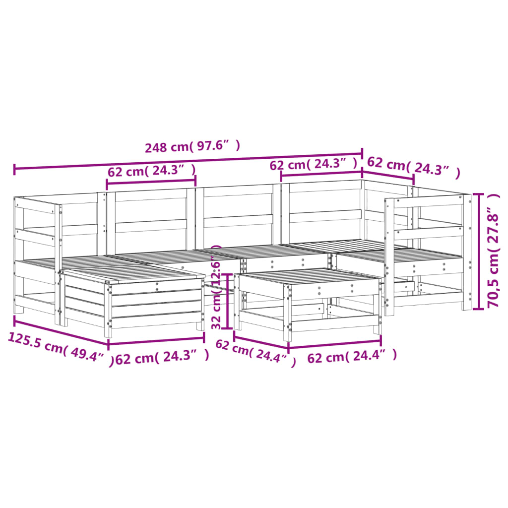 vidaXL Σαλόνι Κήπου Σετ 7 Τεμαχίων Λευκό από Μασίφ Ξύλο Πεύκου