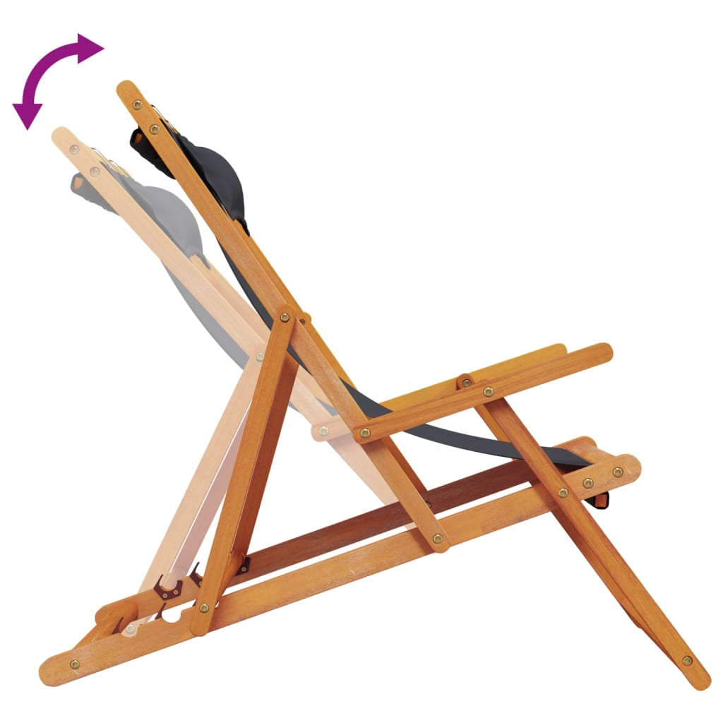 vidaXL Καρέκλες Παραλίας Πτυσσόμενες 2 τεμ. Μαύρες Υφασμάτινες