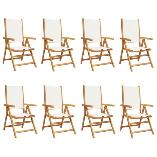 vidaXL Καρέκλες Κήπου Ανακλινόμενες 8 Τεμ. Λευκές Ύφασμα/Μασίφ Ξύλο