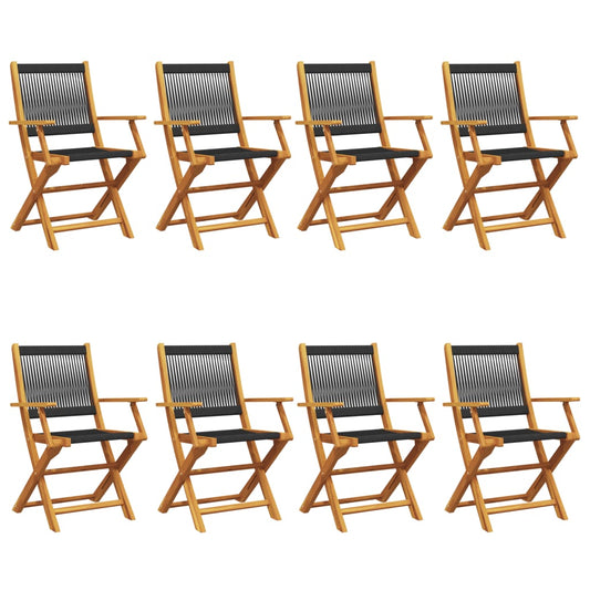 vidaXL Καρέκλες Κήπου Πτυσσόμενες 8 τεμ. Μαύρες από Μασίφ Ξύλο Ακακίας