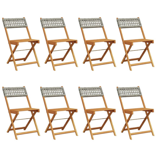vidaXL Καρέκλες Κήπου Πτυσσόμενες 8 τεμ. Γκρι Συνθετ. Ρατάν/Μασίφ Ξύλο