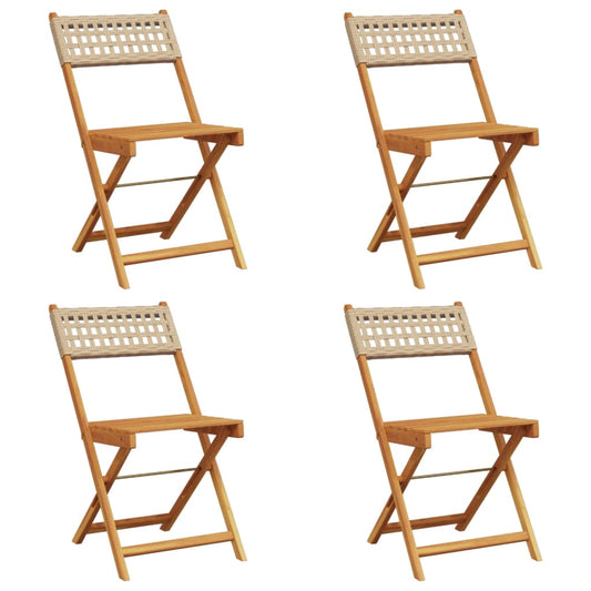 vidaXL Καρέκλες Κήπου Πτυσσόμενες 4 τεμ Μπεζ Συνθ. Ρατάν&Μασίφ Ξύλο