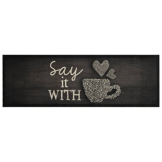 vidaXL Χαλί Κουζίνας Πλενόμενο Μαύρο Επιγραφή Cup 60x180 εκ. Βελούδο