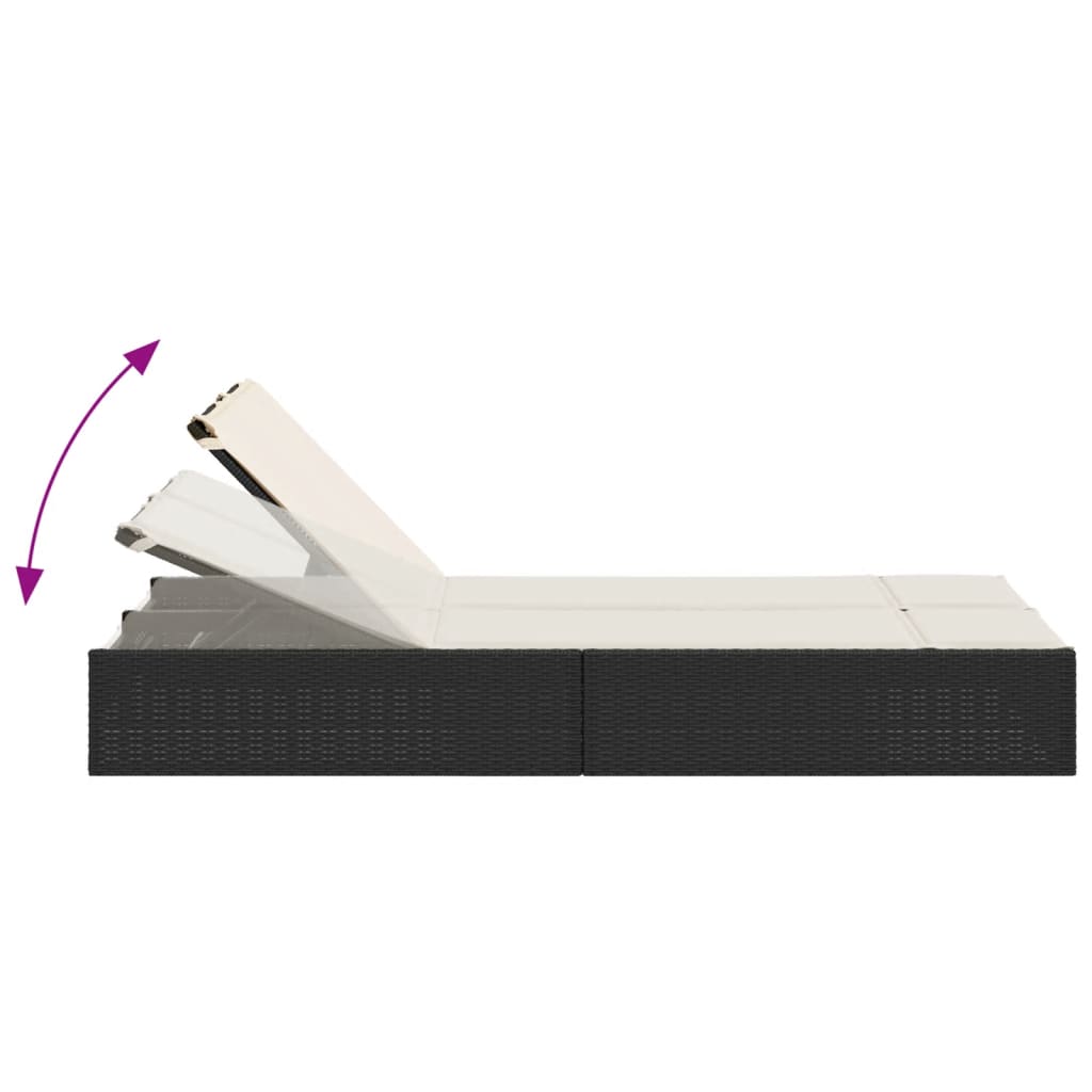 vidaXL Ξαπλώστρα Διπλή Μαύρη από Συνθετικό Ρατάν με Μαξιλάρια