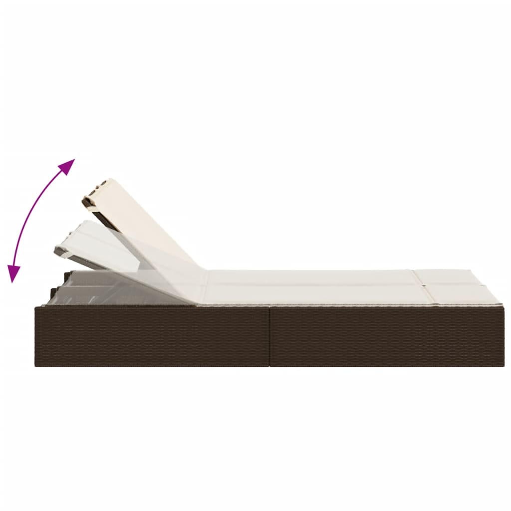 vidaXL Ξαπλώστρα Διπλή Καφέ από Συνθετικό Ρατάν με Μαξιλάρια