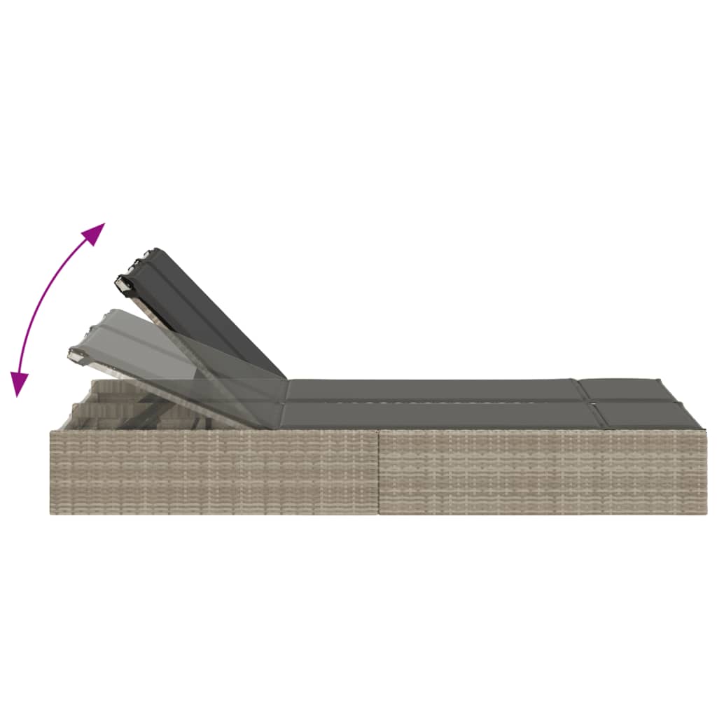 vidaXL Ξαπλώστρα Διπλή Ανοιχτό Γκρι από Συνθετικό Ρατάν με Μαξιλάρια