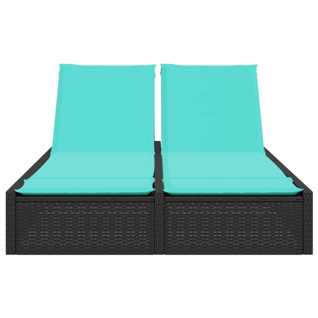 vidaXL Διπλή Ξαπλώστρα με Μαξιλάρια από Μαύρο Συνθετικό Ρατάν