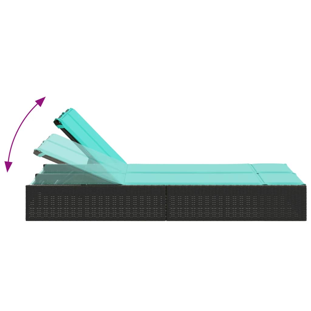 vidaXL Διπλή Ξαπλώστρα με Μαξιλάρια από Μαύρο Συνθετικό Ρατάν