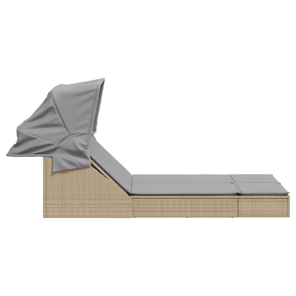 vidaXL Ξαπλώστρα Διπλή Μπεζ Συνθετικό Ρατάν με Σκίαστρο και Μαξιλάρια