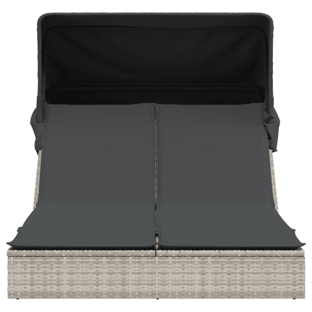 vidaXL Ξαπλώστρα Διπλή Αν. Γκρι Συνθετικό Ρατάν Σκίαστρο και Μαξιλάρια