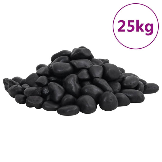 vidaXL Βότσαλα Γυαλισμένα Μαύρα 25 κ. 2-5 εκ.