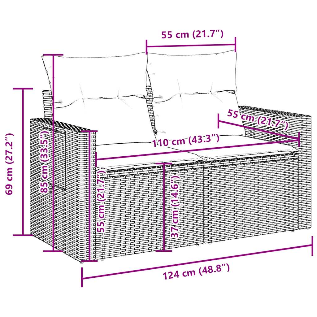 vidaXL Σαλόνι Κήπου Σετ 3 τεμ. Καφέ από Συνθετικό Ρατάν με Μαξιλάρια